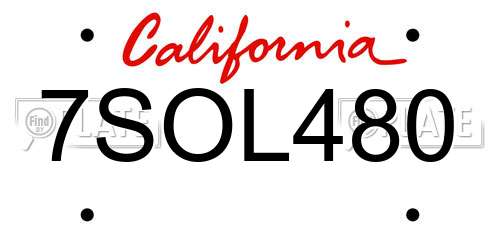 7SOL480 California License Plate