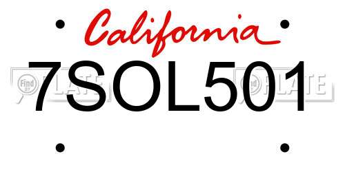 7SOL501 California License Plate