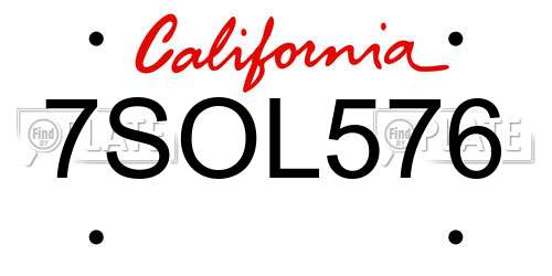 7SOL576 California License Plate