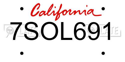 7SOL691 California License Plate