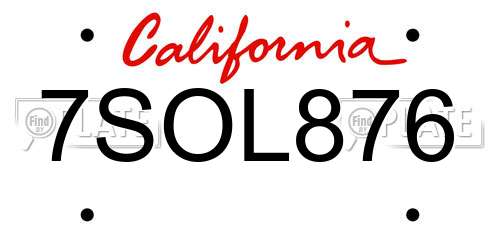 7SOL876 California License Plate