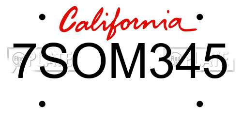 7SOM345 California License Plate