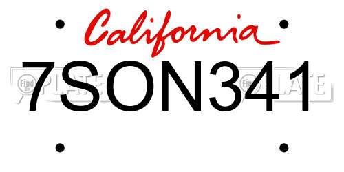 7SON341 California License Plate