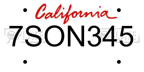 7SON345 California License Plate
