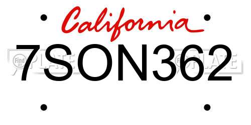 7SON362 California License Plate