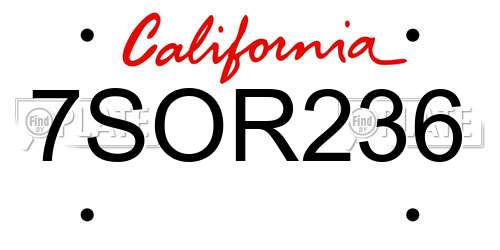 7SOR236 California License Plate