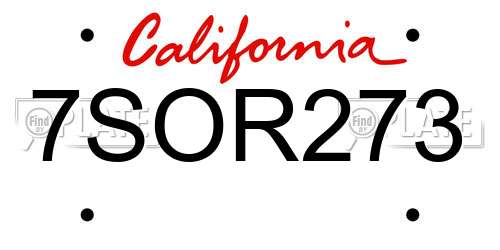 7SOR273 California License Plate