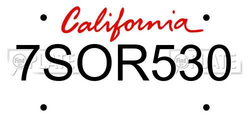7SOR530 California License Plate