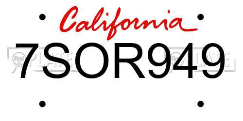 7SOR949 California License Plate