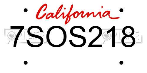 7SOS218 California License Plate