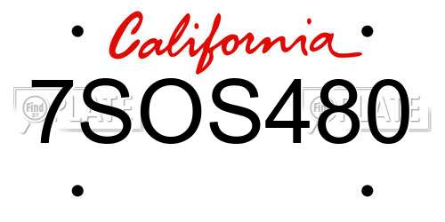 7SOS480 California License Plate
