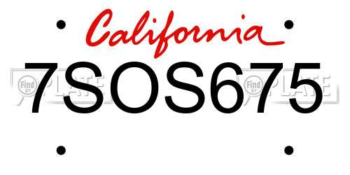 7SOS675 California License Plate