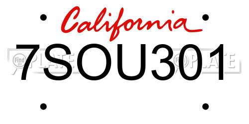 7SOU301 California License Plate