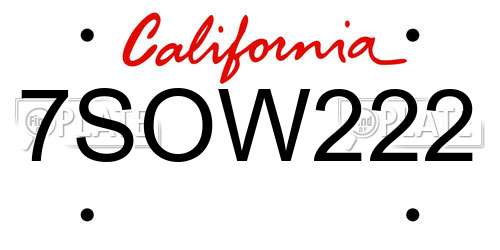 7SOW222 California License Plate