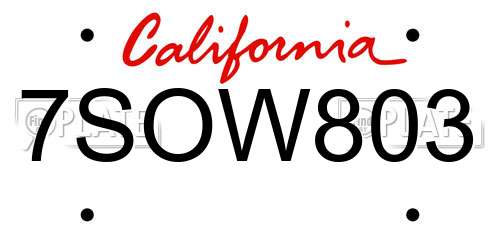 7SOW803 California License Plate