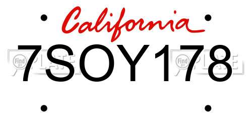7SOY178 California License Plate