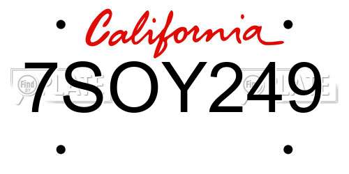 7SOY249 California License Plate