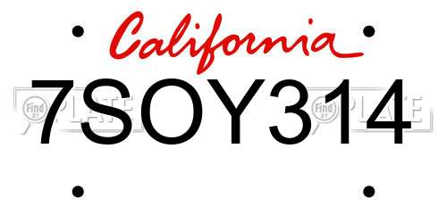 7SOY314 California License Plate