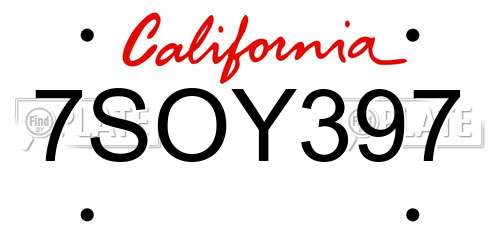 7SOY397 California License Plate