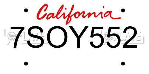 7SOY552 California License Plate