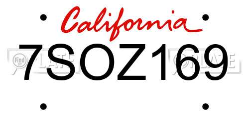 7SOZ169 California License Plate