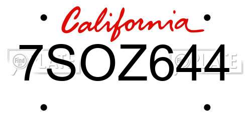 7SOZ644 California License Plate