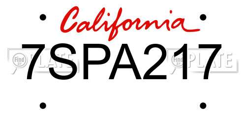 7SPA217 California License Plate