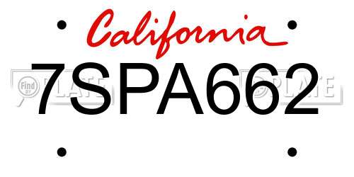 7SPA662 California License Plate