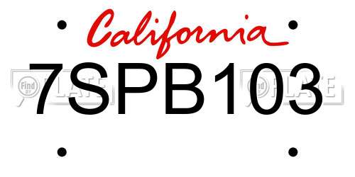 7SPB103 California License Plate