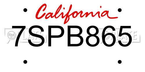 7SPB865 California License Plate