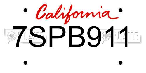 7SPB911 California License Plate