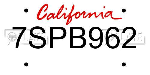 7SPB962 California License Plate