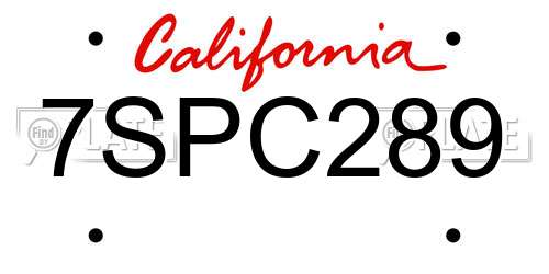 7SPC289 California License Plate