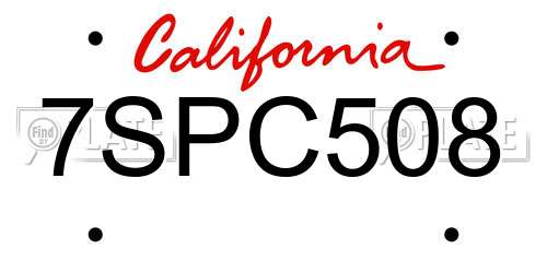 7SPC508 California License Plate