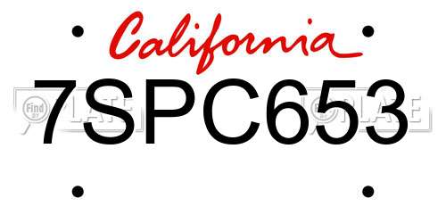 7SPC653 California License Plate