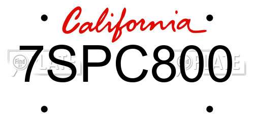 7SPC800 California License Plate