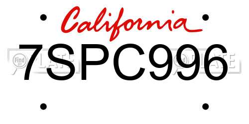 7SPC996 California License Plate
