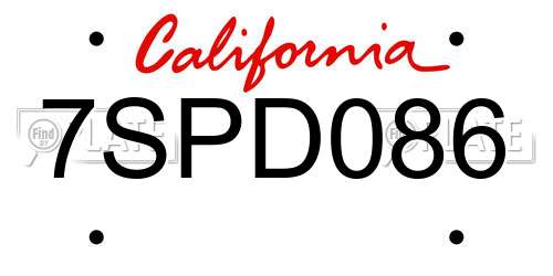 7SPD086 California License Plate