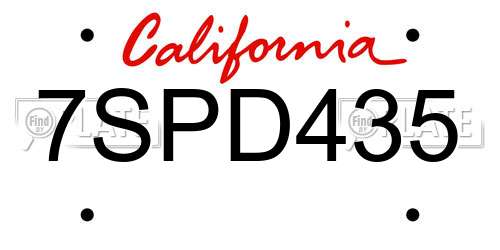 7SPD435 California License Plate