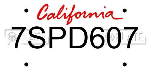 7SPD607 California License Plate