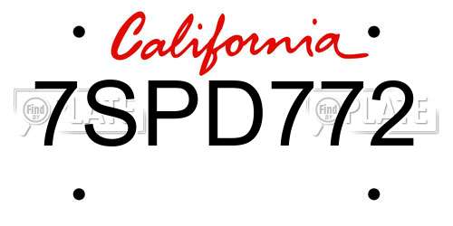 7SPD772 California License Plate