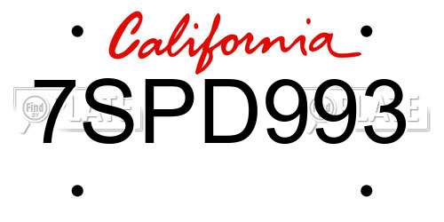 7SPD993 California License Plate