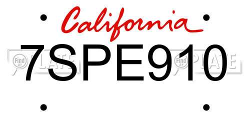 7SPE910 California License Plate