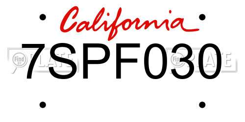 7SPF030 California License Plate