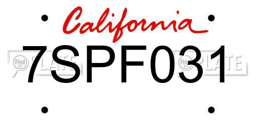 7SPF031 California License Plate