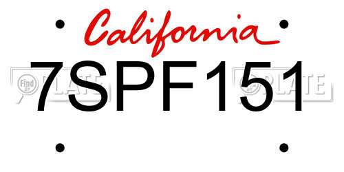 7SPF151 California License Plate