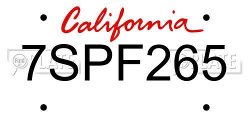 7SPF265 California License Plate