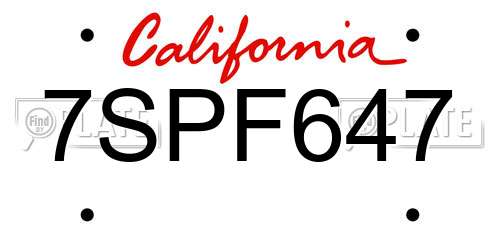 7SPF647 California License Plate