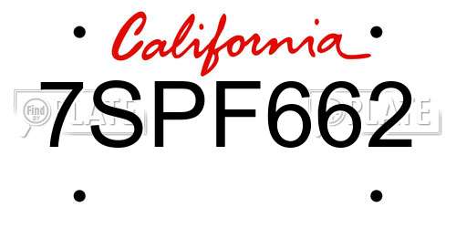 7SPF662 California License Plate