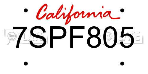 7SPF805 California License Plate